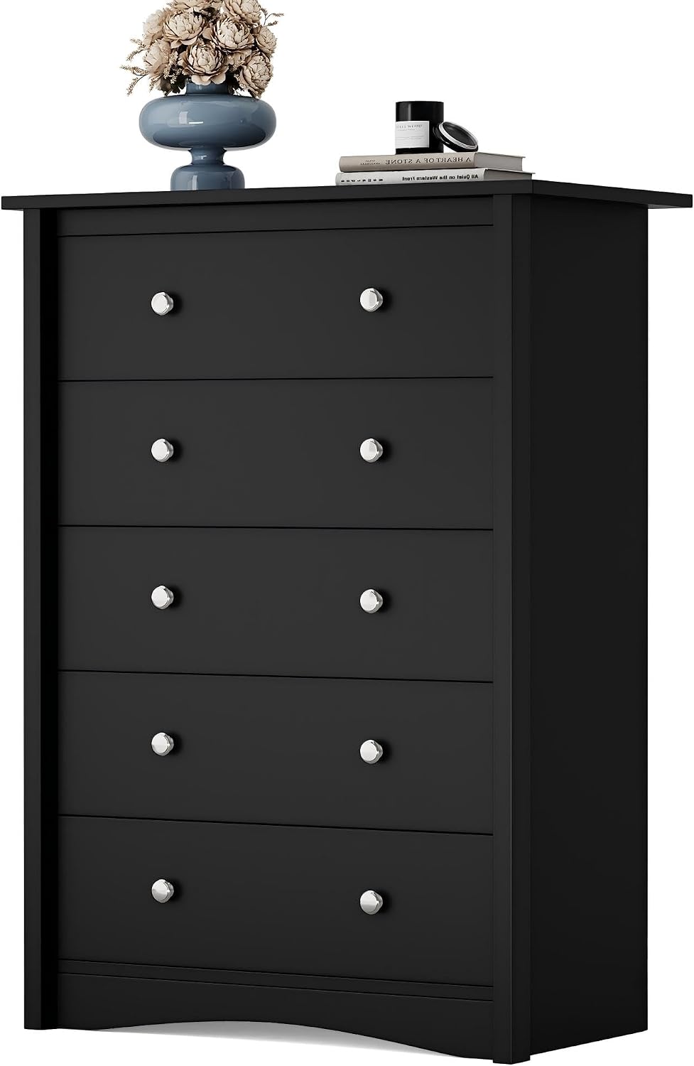 YESHOMY Tall Dresser for Bedroom with 5 Drawers, Modern Chest of Drawers, Wooden Dressers, TV Stand for Living Room,Closet, Hallway (Black)