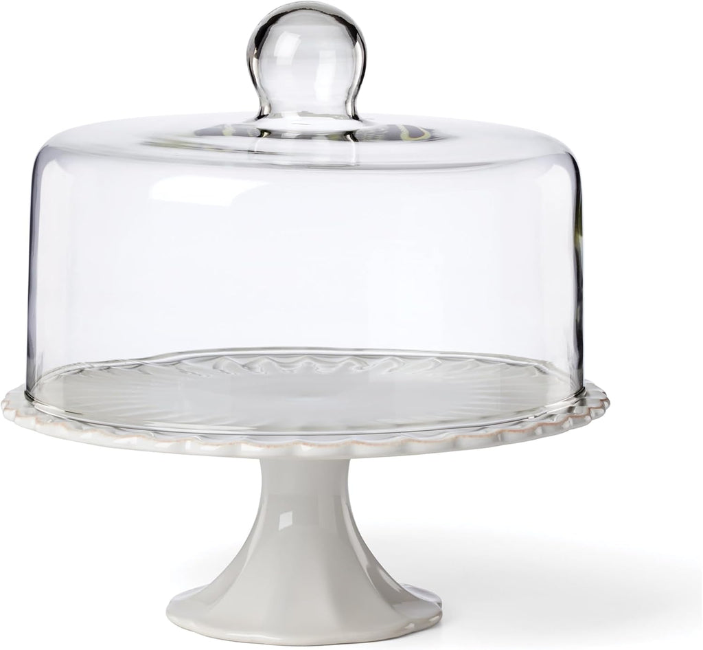 Lenox 896913 French Perle White Cake Plate with Dome, 11' H x 10.25' D