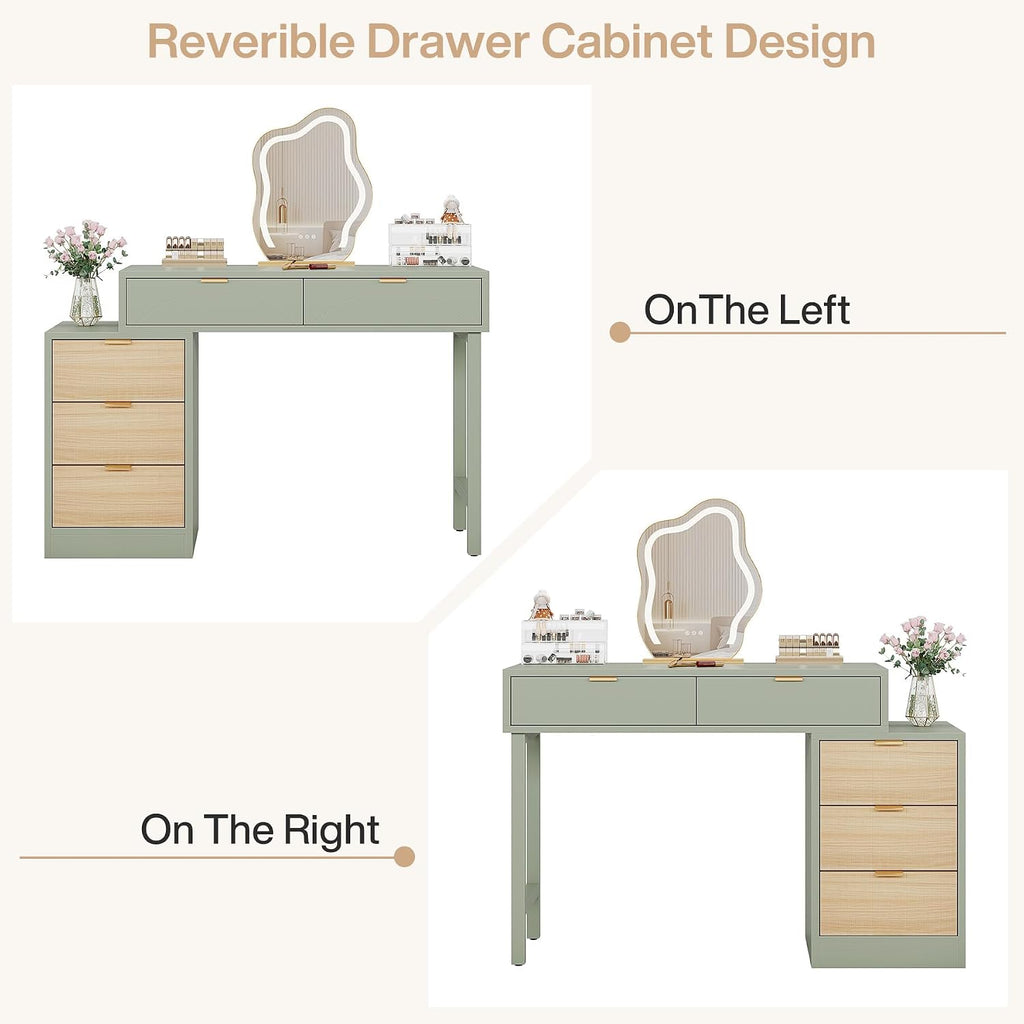 Tribesigns Makeup Vanity Desk with 5 Drawers, Modern Small Dressing Desk with Storage, Wood Make Up Table for Bedroom, Narrow Space (Without Mirror), Mint Green
