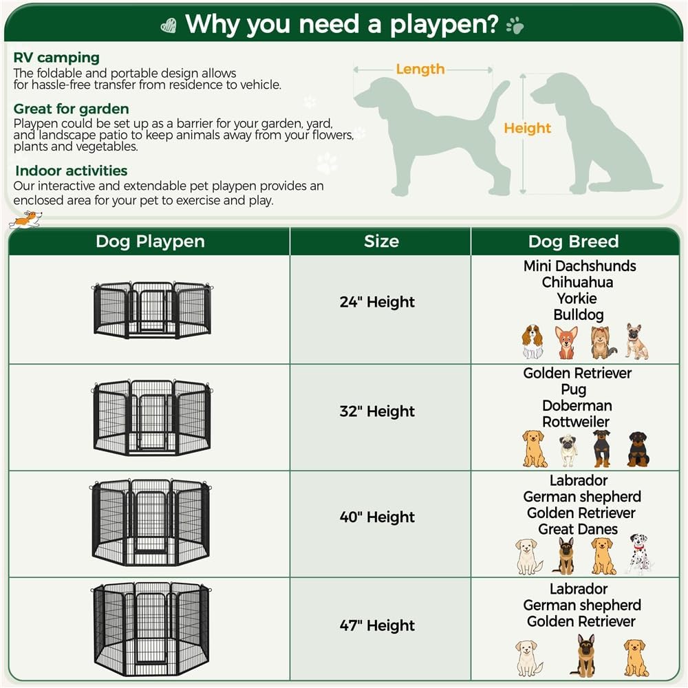 Yaheetech 40in 16-Panel Metal Dog Playpen Fence for Indoor Yard RV Camping | Heavy-duty Rustproof Frame with Secure Latch Door, Tool-free Assembly, Foldable Storage, Ideal for Medium to Large Dog Breeds