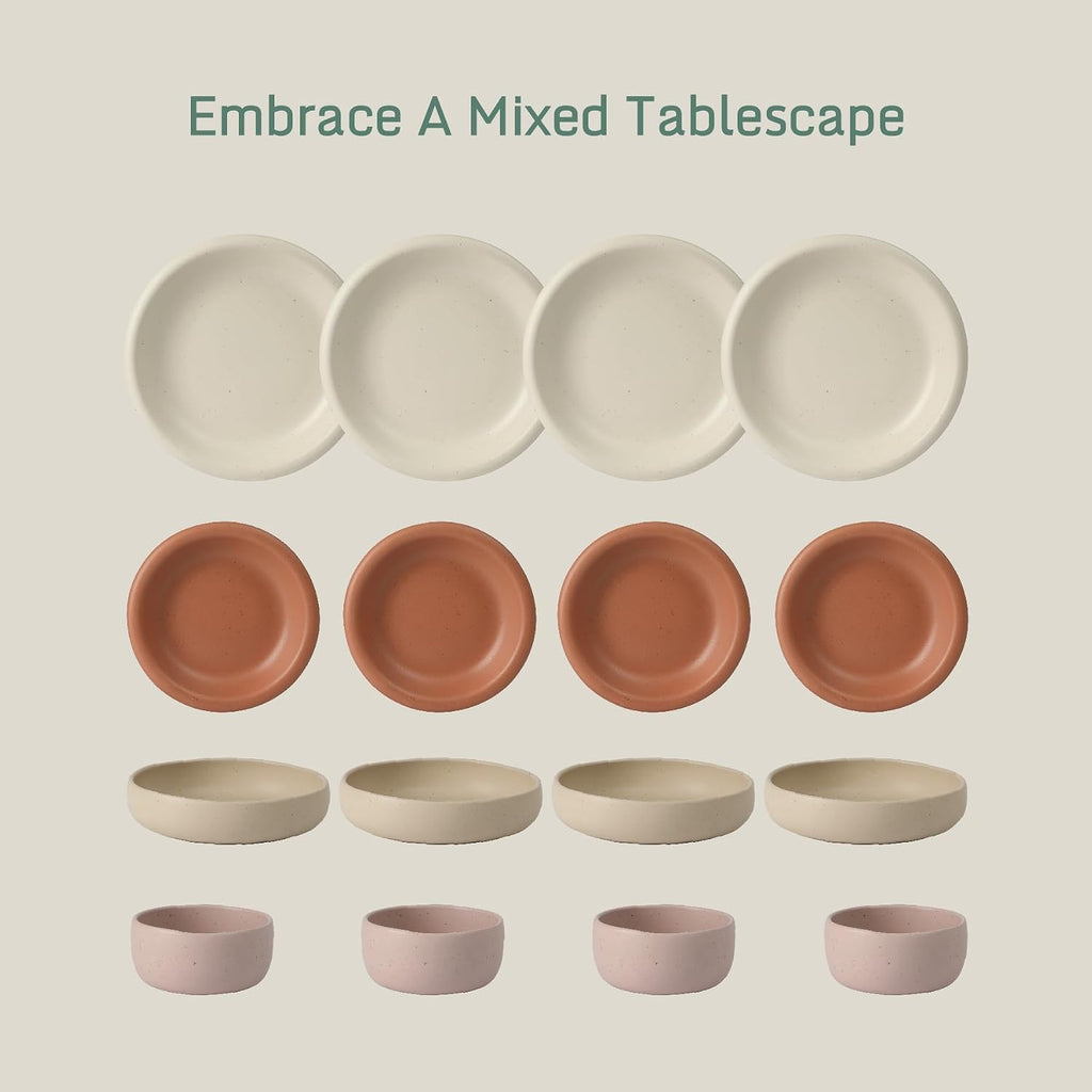 Bloomhouse - Two Time Oprah's Favorite Things Winner - Corsica Clay 16 Piece Stoneware Rustic Reactive Glaze Dinnerware Set - Stackable Plates and Bowls Set. Service for 4 - Matte Assorted Colors