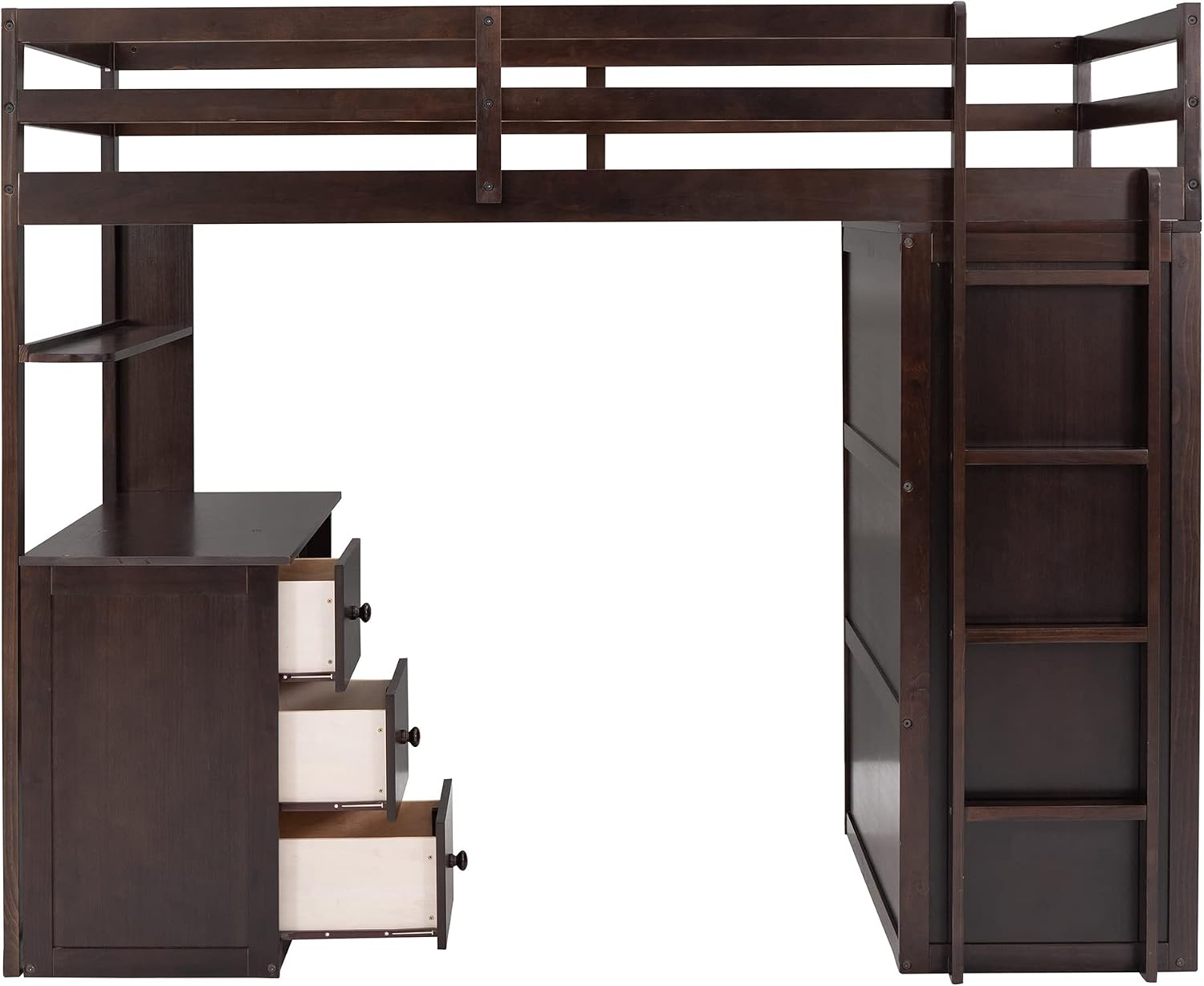 Twin Size Loft Bed with Drawers and Desk, Wardrobe, Ladder for Kids, Adults, Girls, Bedroom, Easy Assembly, No Box Spring Needed, Space-Saving, Espresso