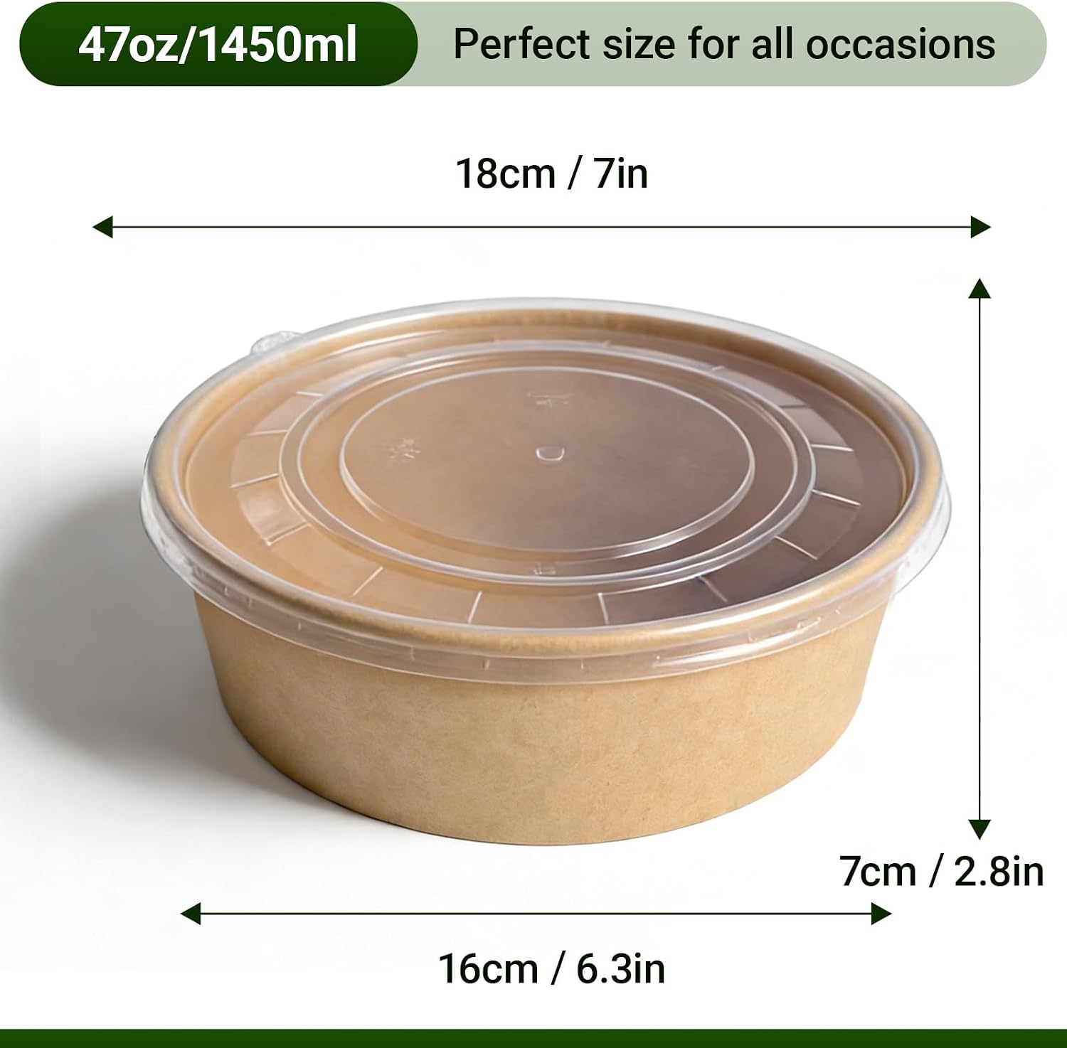 47oz Disposable Meal Prep Food Container w/Lids, 200 Sets Deli Bowl Paper Box To Go, Sturdy Bulk Pack for Event Restaurant Food Serving Salad Soup Pho Acai Picnic