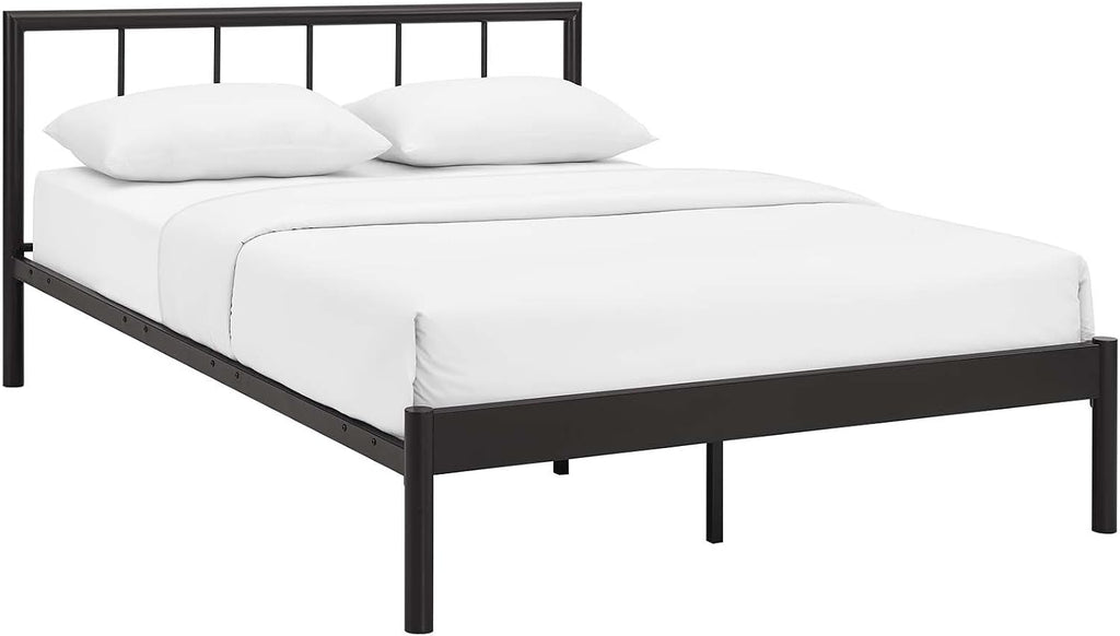 Modway Gwen Steel Metal Farmhouse Platform Full Bed Frame With Headboard in Brown