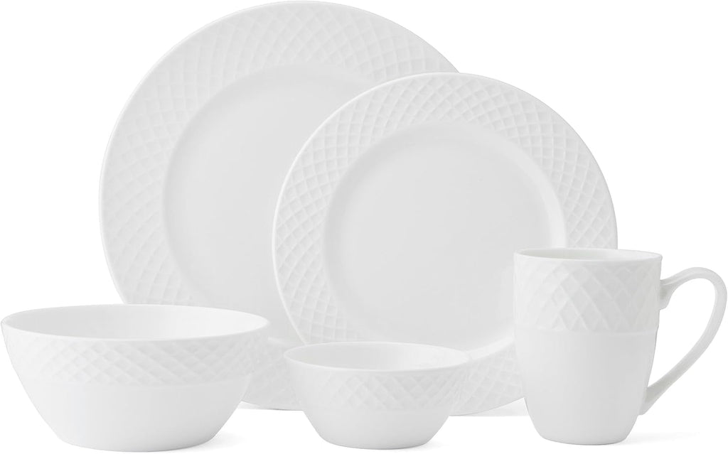 Mikasa Trellis Bone China Lightweight Chip Resistant 40 Piece Dinnerware Set, Service for 8