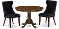 East West Furniture HLDA3-MAH-24 3 Piece Dining Room Furniture Set Includes a Round Wooden Table with Pedestal and 2 Polyester Fabric Upholstered Chairs, 42x42 Inch, Mahogany