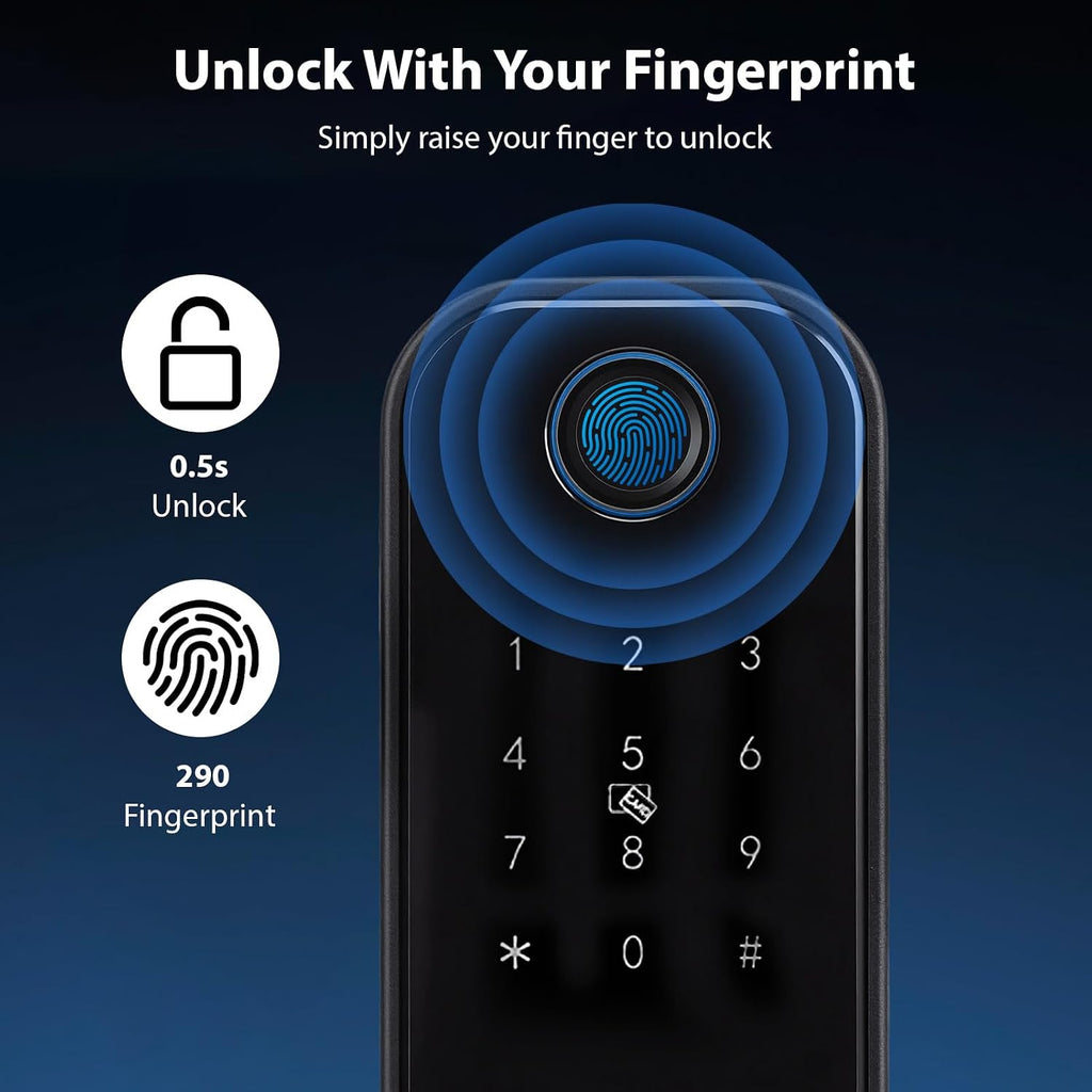 AUNMAS Smart Aluminum Gate Lock, Dual Access Electronic Fence Lock with Five Unlock Methods Including Fingerprint Card Key for Outdoor Garden Fence Gates