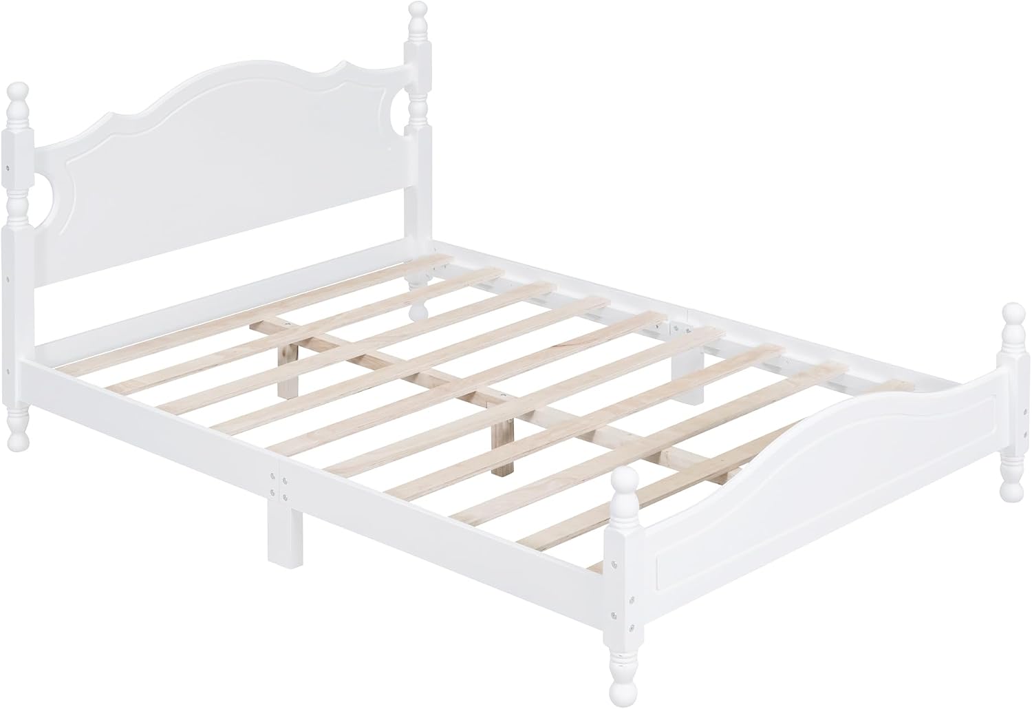 JIVOIT Retro Style Platform Bed with Headboard and Footboard, Full Size Wood Platform Bed Frame with Wooden Slat Support, Solid Wood Foundation, No Box Spring Required (White,4,Full)
