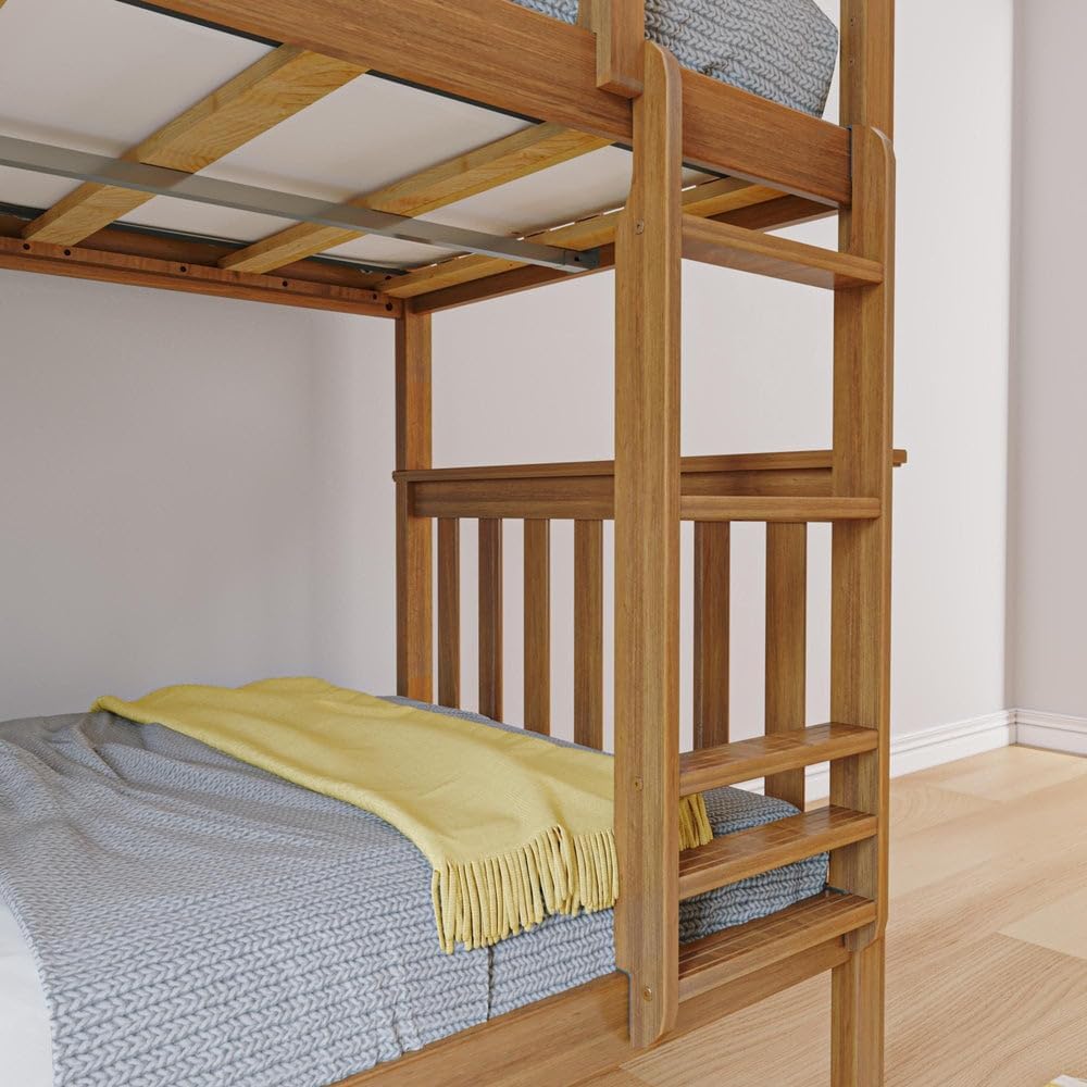 Max & Lily Bunk Bed Twin over Twin, Solid Wood Bunk Bed Frame with Ladder for Kids, 14' Safety Guardrails, Easy Assembly, No Box Spring Needed, Pecan