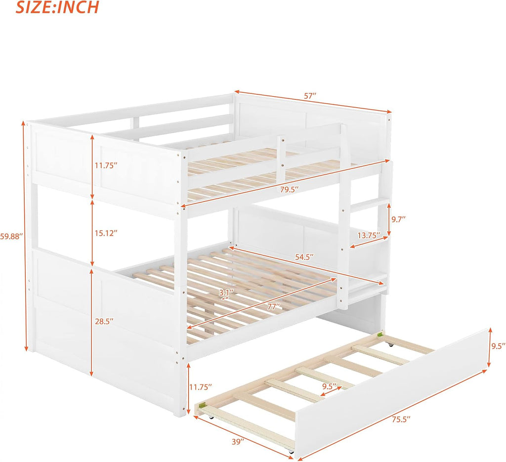 SOFTSEA Solid Wood Bunk Bed Full Over Full, Convertible to 2 Beds, Modern Bunk Bed with Headboard and Footboard, White