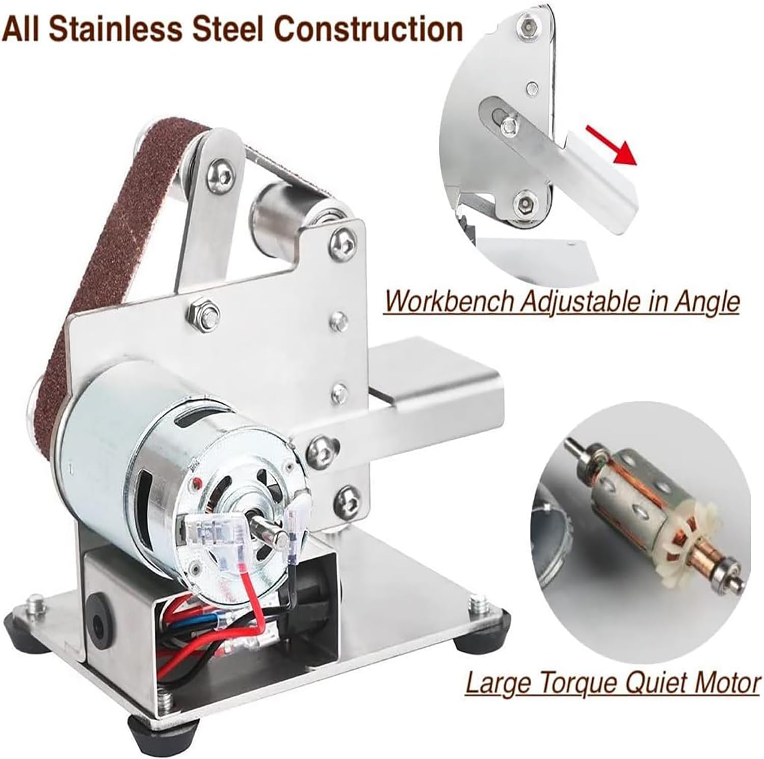 Mini Belt Sander, Electric Belt Sander, 4000-9000 Rpm, 7 Speed Regulation, with 10pcs Belts and Dust Shield, Sanding Belt Size 25mm, for Metal Plastic Working DIY Small Projects