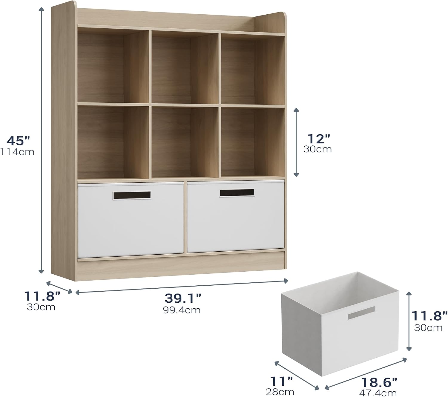 Housoul Kid Bookshelf with 2 Fabric Drawers, Toy Storage Organizer, Natural | 8 Cubes Freestanding Book Shelves, 3-Tier Open Shelf Bookcase, Kids Bookcase Cubby Storage Organizer for Living Room, Office