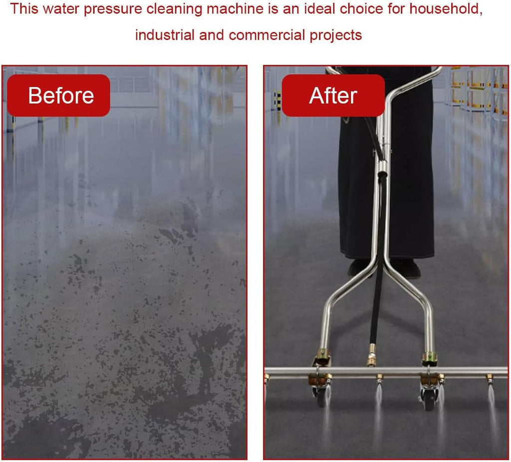 5000 PSI Heavy Duty Water Broom Surface Cleaner 7 Nozzle Pressure Washer Attachment with 3/8 Quick Connect, Adjustable Handle & Wheels for Hot/Cold Water (Commercial & Home Use)