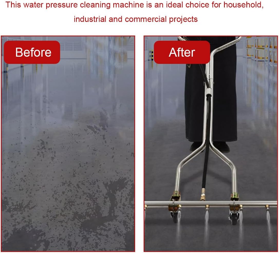 5000 PSI Heavy Duty Water Broom Surface Cleaner 7 Nozzle Pressure Washer Attachment with 3/8 Quick Connect, Adjustable Handle & Wheels for Hot/Cold Water (Commercial & Home Use)