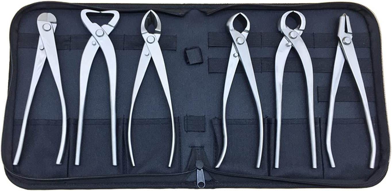 YUEWO Bonsai Tool Kit 6 Pcs 8' Master's Grade for Bonsai Tree with Wire Cutter, Trunk Splitter, Jin Pliers, Knob Cutter Concave, Round Edge Branch Cutter, Jin Pliers Wire Pliers