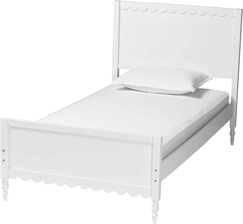 Baxton Studio Roni White Wood 4-Piece Full Bedroom Set with Scalloped Edges