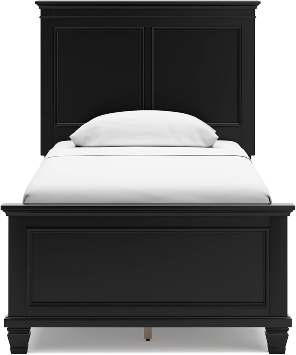 Signature Design by Ashley Lanolee Transitional Twin Panel Bed with Tapered Feet, Foundation or Box Spring Needed, Black
