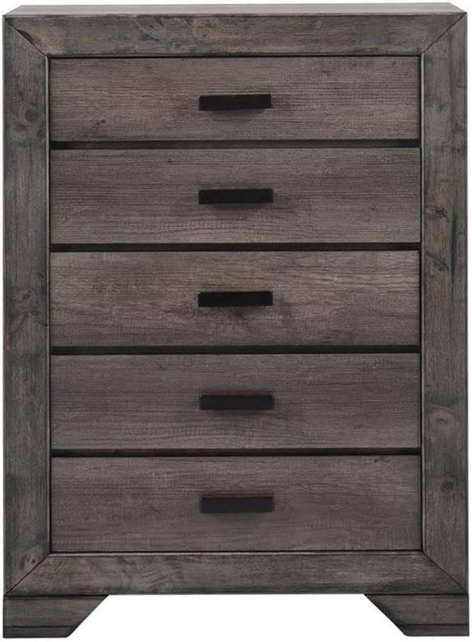 BOWERY HILL Solid Wood 3-Piece Youth Full Panel Bedroom Set, Wire Brush Gray Finish, Includes Bed, Chest, Nightstand, Felt-Lined Drawers, Rustic Design, Spacious Storage, Inset Panels, Ideal for