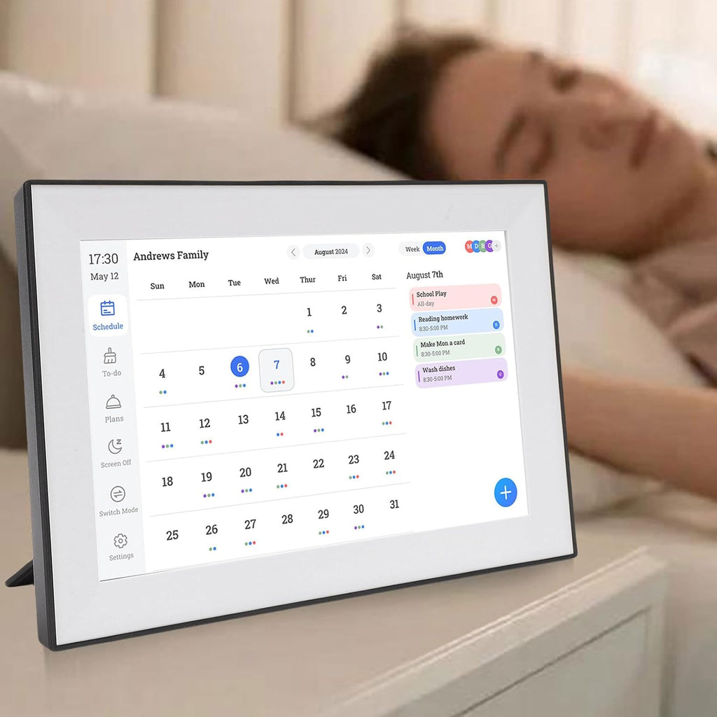 Fockety 10.1 Inch Digital Calendar, Wall and Desk Mountable Meal Planner, Interactive Electronic Calendar with Smart Touchscreen for Family Schedules and Meal Planner (US Plug)