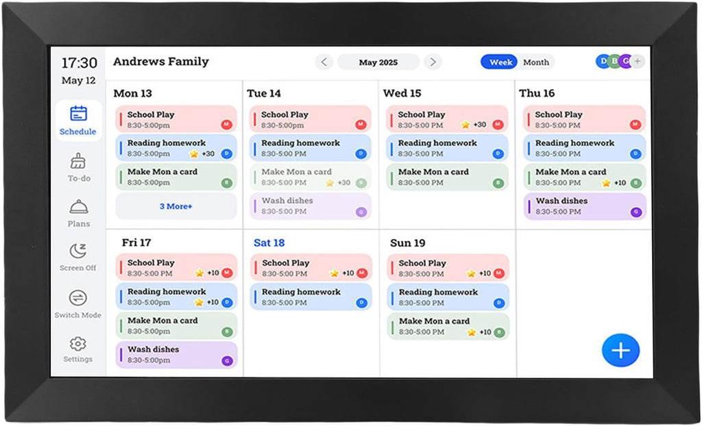 Smart Digital Calendar, 15.6 Inch LCD Touch Screen Interactive Chore Chart, Family Schedule Planner with WiFi Sync and Digital Photo Frame for Home Organizer (US Plug 100‑240V)