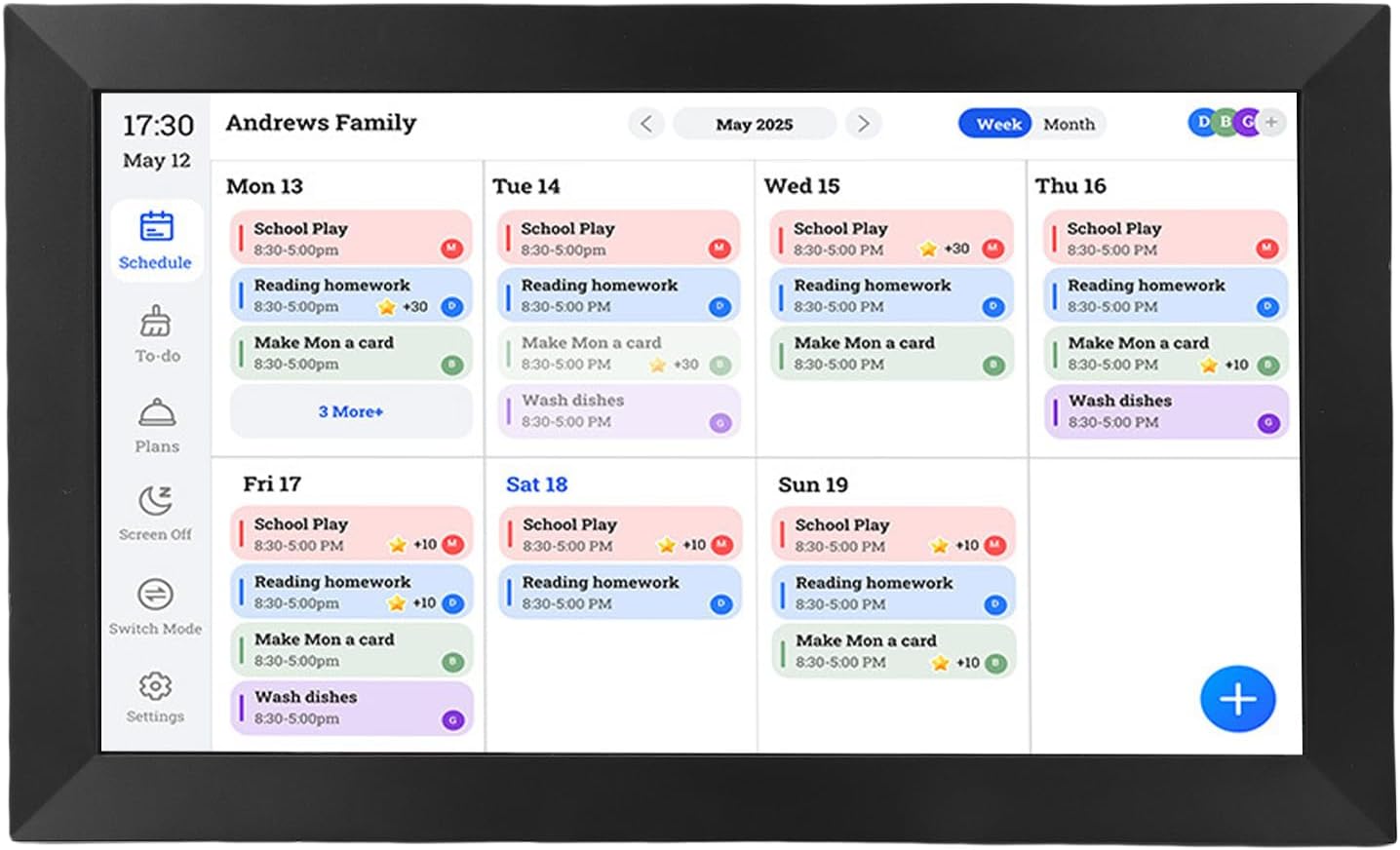 Smart Digital Calendar, 15.6 Inch LCD Touch Screen Interactive Chore Chart, Family Schedule Planner with WiFi Sync and Digital Photo Frame for Home Organizer (US Plug 100‑240V)