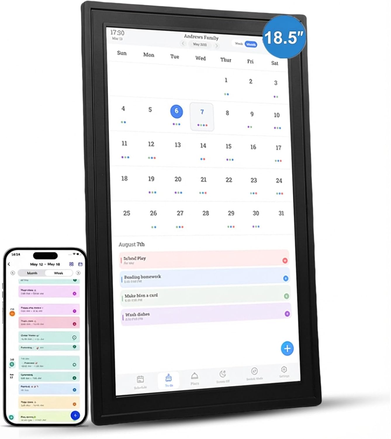 18.5 Inch Digital Calendar Wall Touch Screen Chore Chart, 32GB Electronic Calendar + Smart Family Planner, Wall and Desktop Mount, Gifts for Women Men, Black (US Plug)