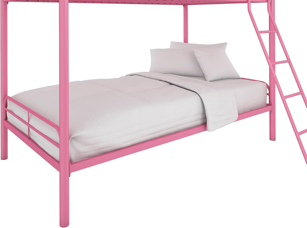 DHP Dusty Twin over Twin Metal Bunk Bed with Secured Ladder, Pink