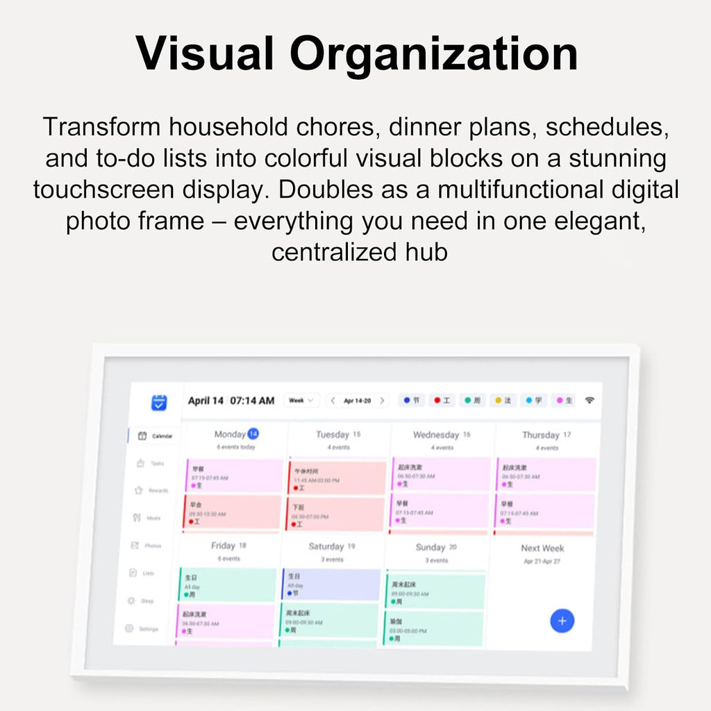 CUIFATI Smart Digital Calendar, 10.1 Inch Electronic Calendar with Chore Chart, WiFi Photo Frame with Touchscreen, Family Planner for Family Schedules Meal Planner (US Plug)