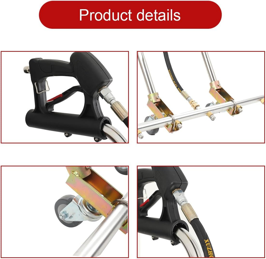 5000 PSI Heavy Duty Water Broom Surface Cleaner 7 Nozzle Pressure Washer Attachment with 3/8 Quick Connect, Adjustable Handle & Wheels for Hot/Cold Water (Commercial & Home Use)