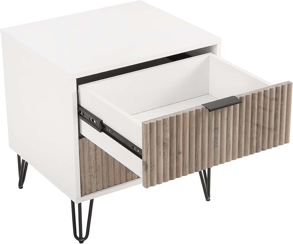 Manhattan Comfort Dumbo 3-Piece Modern Dresser Drawer and Nightstand Set, Tall and Standard - Vertical Ribbed Design - No Tool Assembly Storage for Bedroom & Living Room, White/Grey