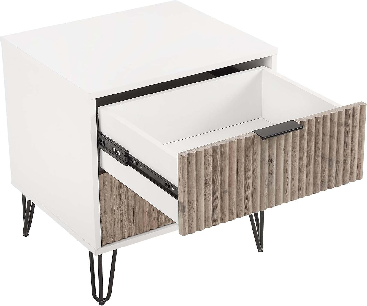 Manhattan Comfort Dumbo 3-Piece Modern Dresser Drawer and Nightstand Set, Tall and Standard - Vertical Ribbed Design - No Tool Assembly Storage for Bedroom & Living Room, White/Grey