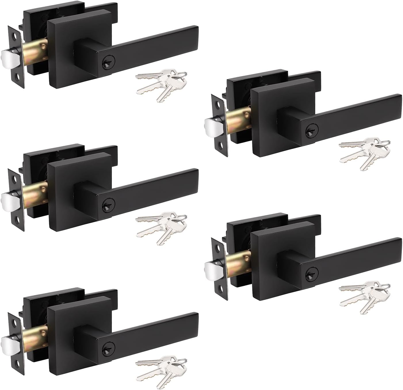KNOBWELL 5 Pack Heavy Duty Entrance Door Lever Handle(for Office/Front Door), Left/Right Handing, Keyed Alike Black Doorknobs, Matte Black 2.13 lb One Lever