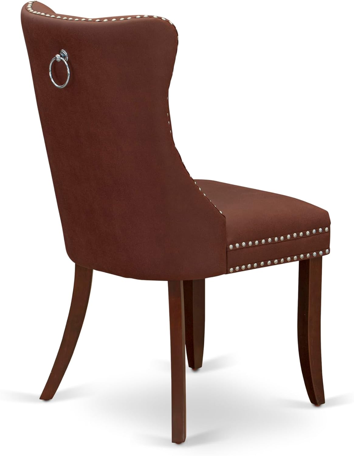 East West Furniture HLDA3-MAH-26 3 Piece Dinette Set Includes a Round Dining Table with Pedestal and 2 Polyester Fabric Upholstered Parson Chairs, 42x42 Inch, Mahogany