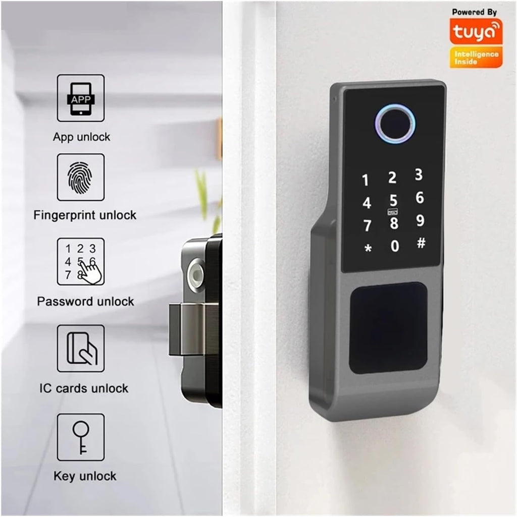 Outdoor Tuya WiFi Waterproof Smart Door Lock，Double Side Fingerprint Sensor Digital Code IC Card TTLock App，Electronic Gate Lock，Smart Lock (Color : Ttlock Code(Remote)), f17heceecc90