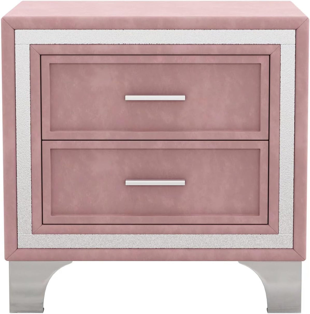 JIJIWANG 3-Pieces Bedroom Sets,Queen Size Upholstered Platform Bed with LED Lights and Two Nightstands for Bedroom,No Box Spring Needed/Easy Assembly (Pink,3-Pieces Queen)