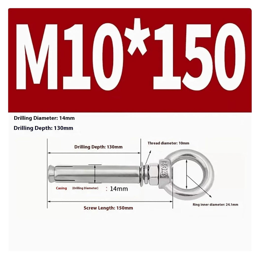 Anchor Bolts,Expansion Bolt, 5Pcs Stainless Steel Universal Ring Expansion Screw Sleeve Anchor Concrete Eye Bolt Installation Artifact Long Hook(M10*150MM)