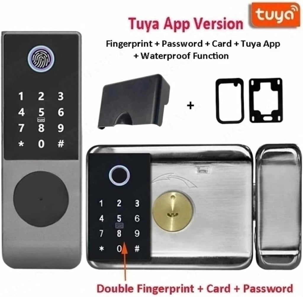 Waterproof Tuya Smart Lock WiFi Double Side Fingerprint Lock Outdoor Gate Digital Password Remote App Home Electronic Rim Lock (Color : Tuya(Double Code))