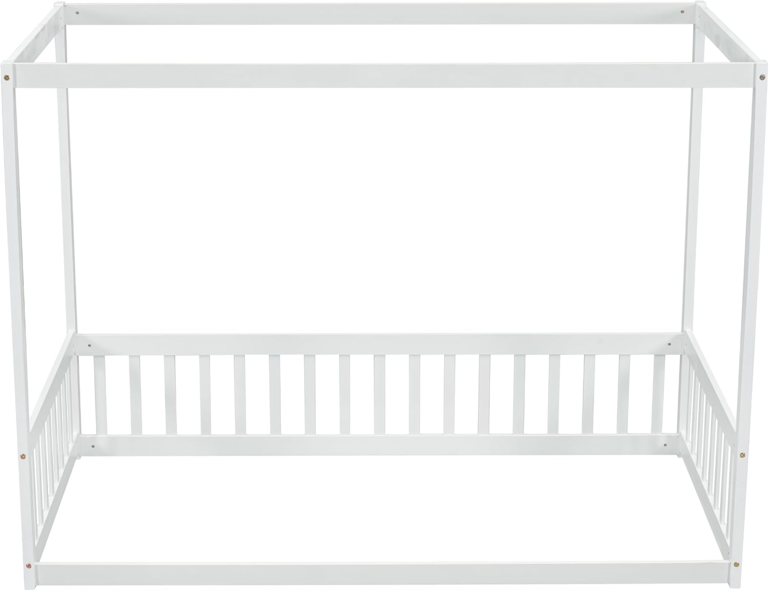 Twin Size Canopy Bed Frame with Guardrails for Kids,Floor Bed Twin with Four Poster Design,Kids Montessori Floor Bed,Wood Canopy Bed Frame for Girls,Boys(Twin,White)