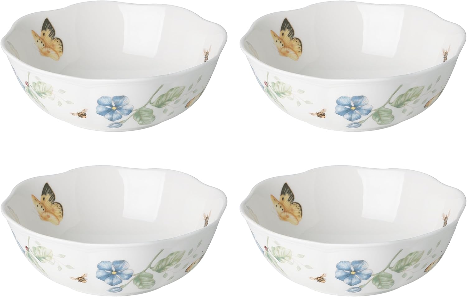 Lenox Dinnerware Sets, Butterfly Meadow 4-Piece All-Purpose Bowls Set, 20 Oz Capacity, 2.3 x 6.25-Inch, Service For 4, Porcelain Bowls, Microwave And Dishwasher Safe, Dishes (White, 4 Pieces)