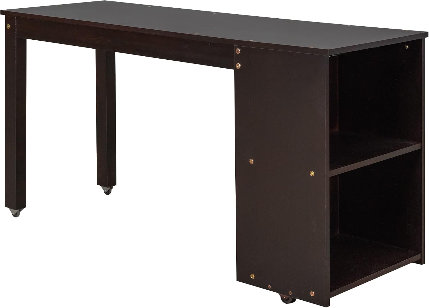 Full Size Low Loft Bed with Rolling Portable Desk, Wooden Loft Bed with Cabinet/Bookshelf/Drawers/Open Shelves for Kids Teens Adults, No Box Spring Required (Espresso-Full-Rolling Portable Desk)