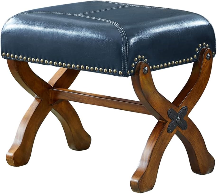 Leather Footrest Wood Ottoman,Rustic Foot Stools Seat, Wood Footstool,Rectangle Footrest Small Ottoman for Living Room Bedroom