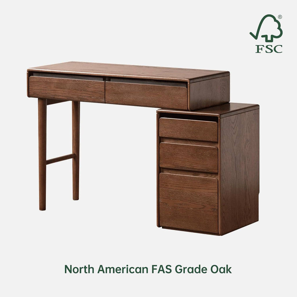 YESWOOD 32''-41'' Extendable Vanity Desk with Dresser, Oak Wood Makeup Table for Girls, Vanity Set for Bedroom, Bathroom, Study Desk for Study Room, No Chair and No Mirror