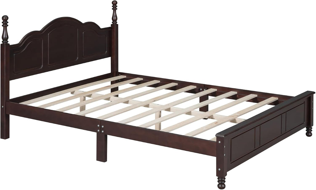 Full Size Bed Frame, Solid Wood Foundation, Classic Wood Platform Bed Frame, No Box Spring Needed, Strong Wooden Slats Support, Full, Dark Walnut