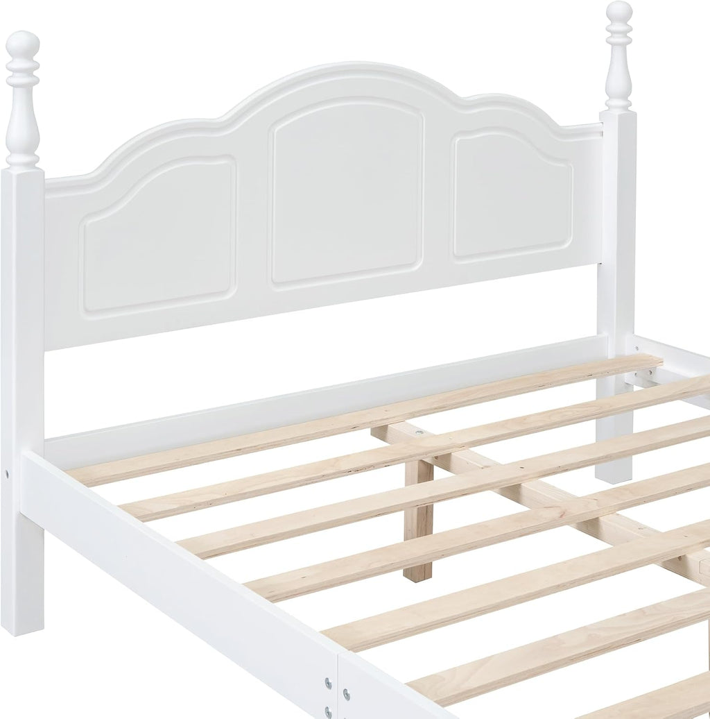 Retro 3-Pieces Bedroom Sets, Full Size Wood Platform Bed and Two Nightstands, Mattress Foundation, Strong Wood Slat Support, Platform Bed with Headboard for Bedroom (White, Full Bedroom Sets, 3)