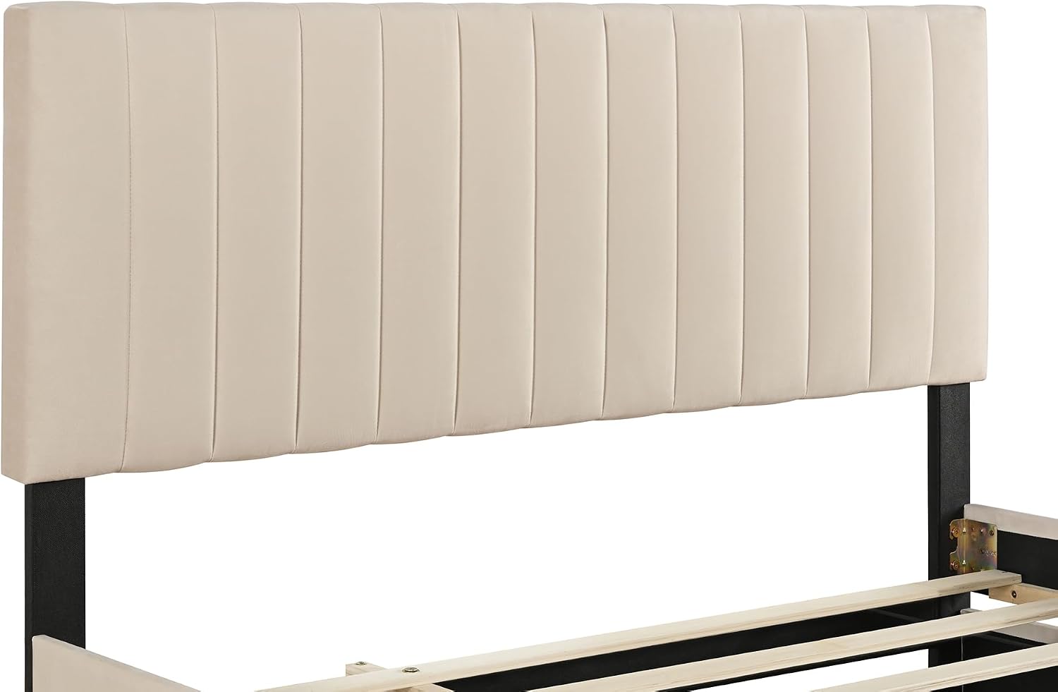VilroCaz Modern Queen Size Velvet Upholstered Platform Bed with Twin Size Trundle Bed, Channel Tufted Headboard and Footboard, Sturdy Slats Support (Beige-5.25)