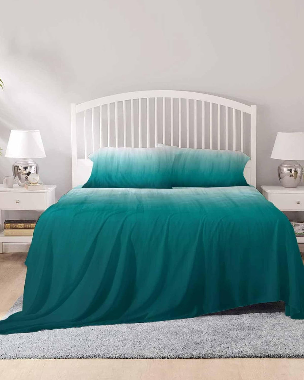 Teal Ombre Cal King Sheet Set 4 Piece Bedding - Contemporary Gradient Abstract Art Breathable Comfy Cooling Bed Sheets & Pillowcase Sets, Hotel Luxury Flat Sheets Deep Pockets Fitted Sheet