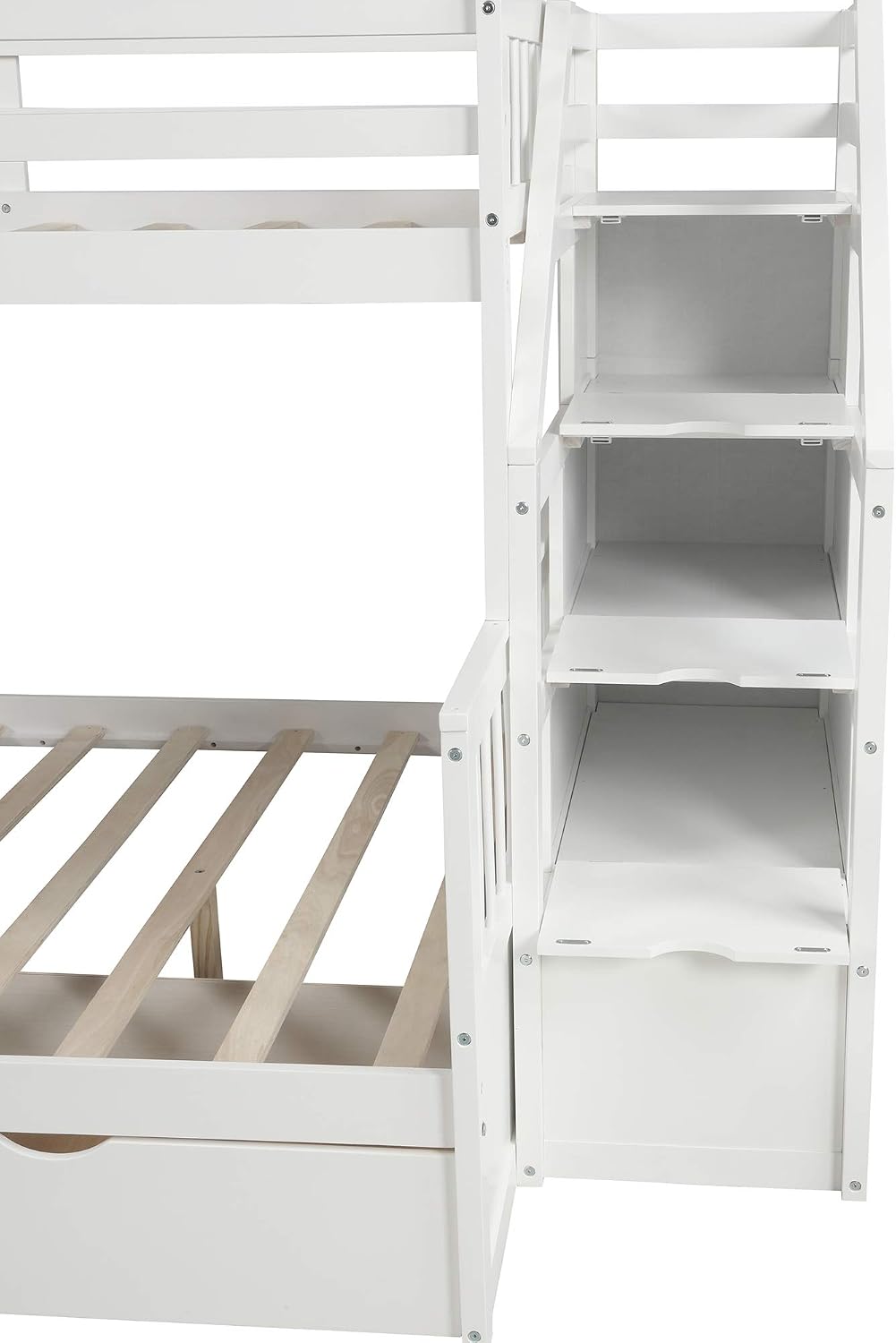 SOFTSEA Twin Over Full Bunk Bed with Staircase and Slide Storage Solid Wood Bunk Beds with Storage Drawers for Kids, No Box Spring Needed