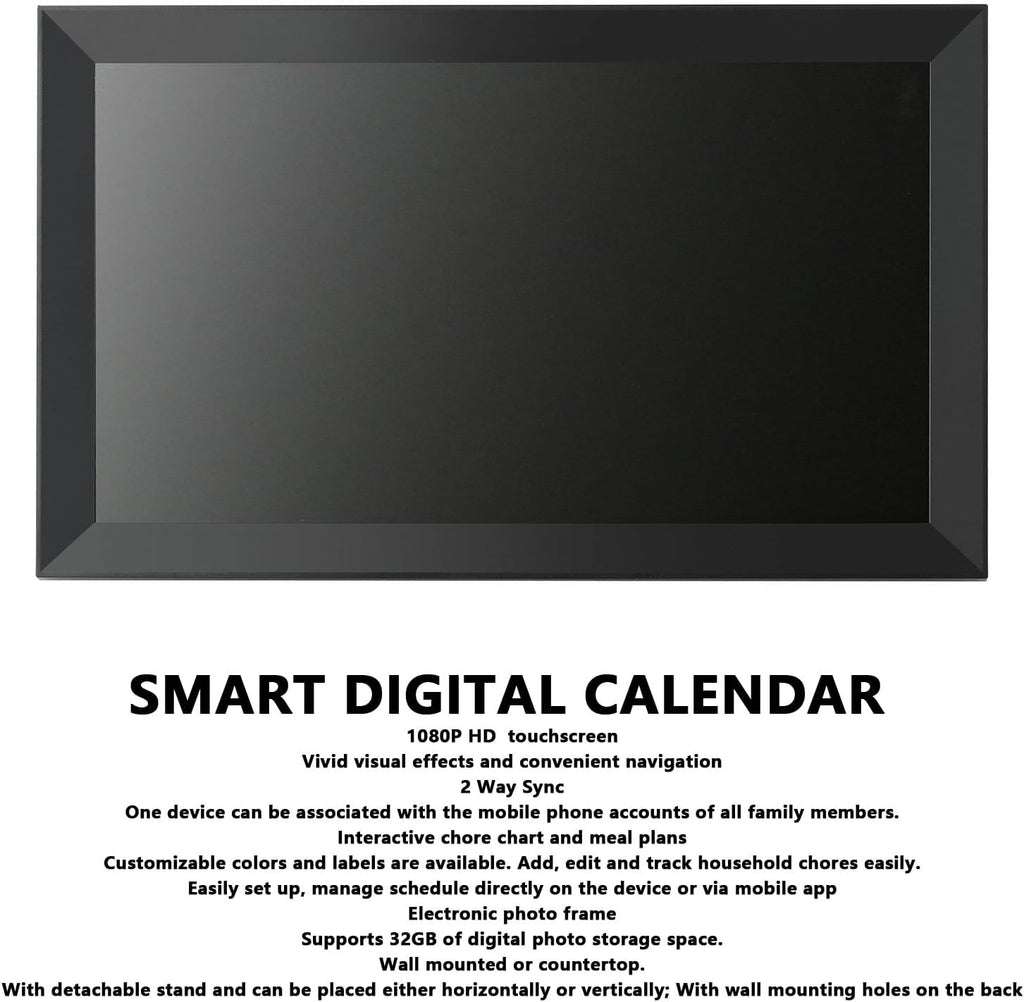 15.6in Smart Calendar Digital Chore Chart, Interactive Touchscreen Electronic Calendar for Family Schedules with APP Control, Wall and Desk WiFi Planner for Family (US Plug)