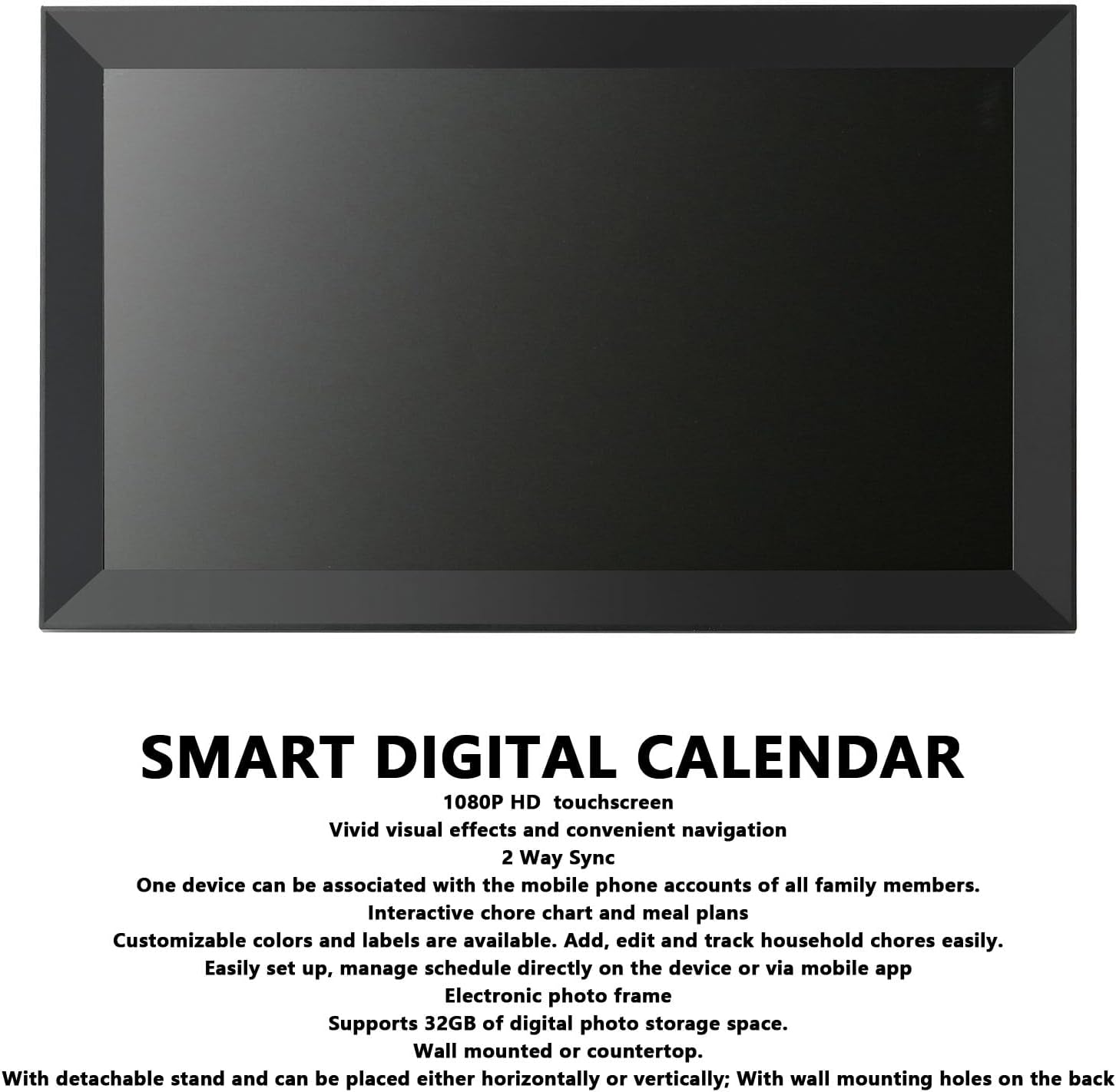 Yunseity 15.6in Smart Digital Calendar, 1080P Interactive Touchscreen WiFi Family Planner with APP Control, for Home Office Kitchen Wall Desk (US Plug)