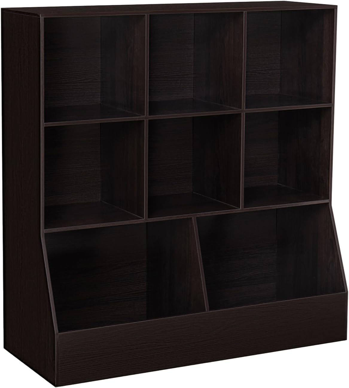 DINZI LVJ Toy Storage Organizer, Kids Bookshelf, Wood Toy Storage Cabinet, 3-Tier 8 Cubby Children Bookcase, 39.4' L Toddler Book Shelf for Playroom, Living Room, Nursery, Hallway, Classroom, Espresso